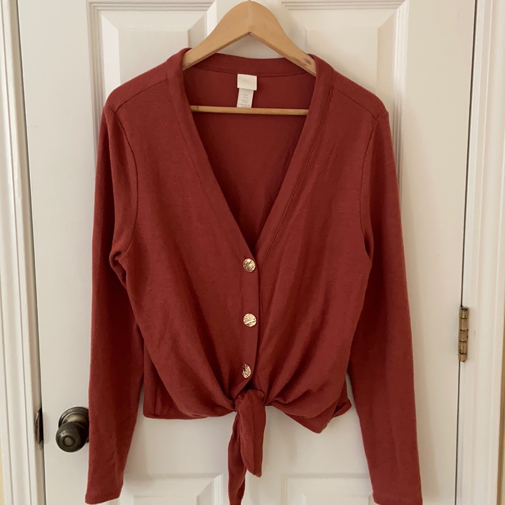 Soft coral sweater with front tie